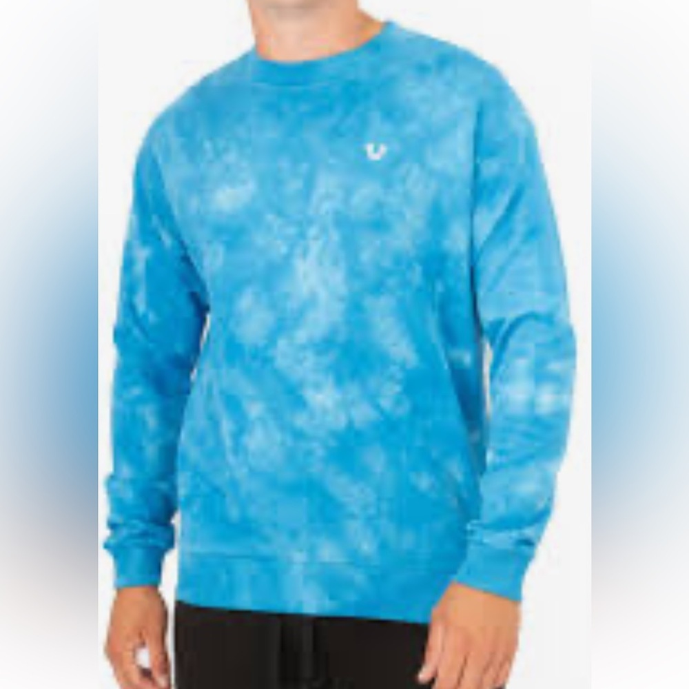 True Religion man’s Blue Crewneck Sweater with Tie-Dye Effect. M